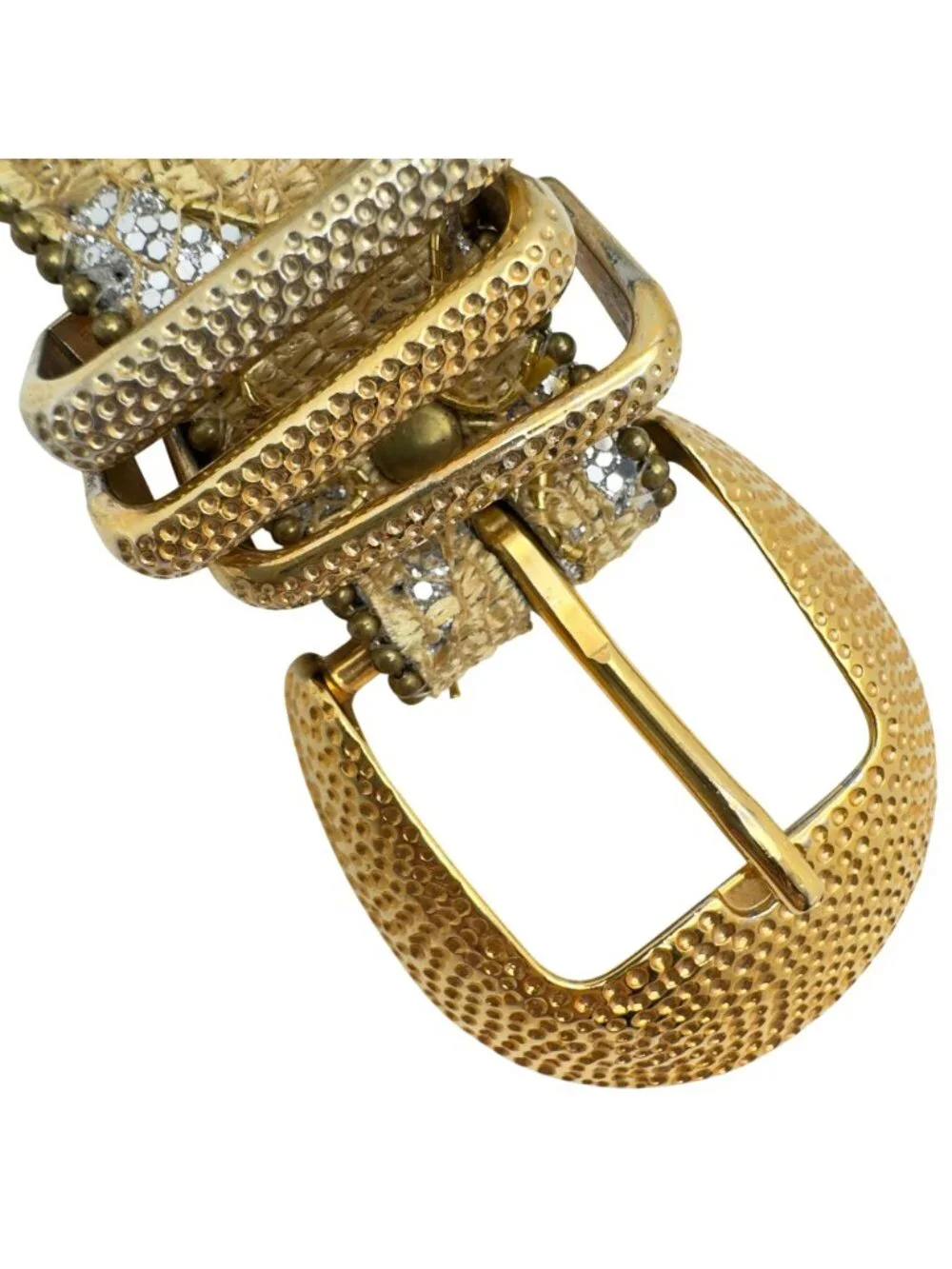 Gold & Silver Vtg Y2k Rhinestone Belt Glitter Detailing & Textured Buckle Size M